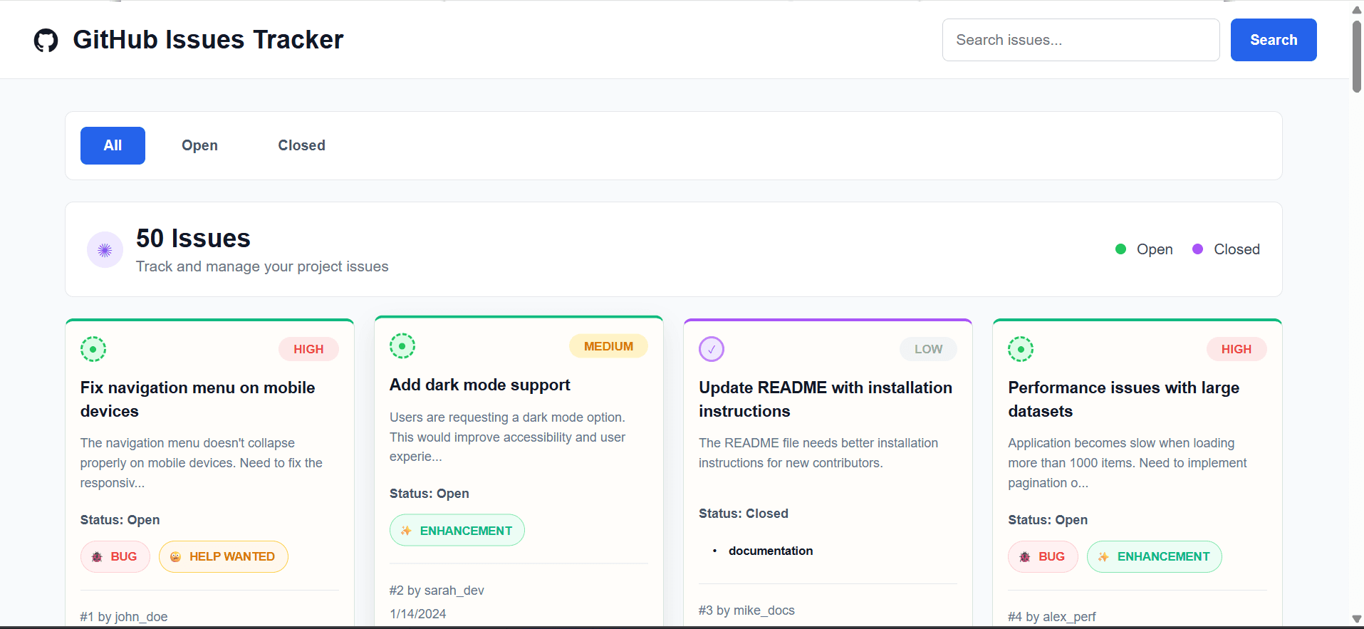 GitHub Issues Tracker